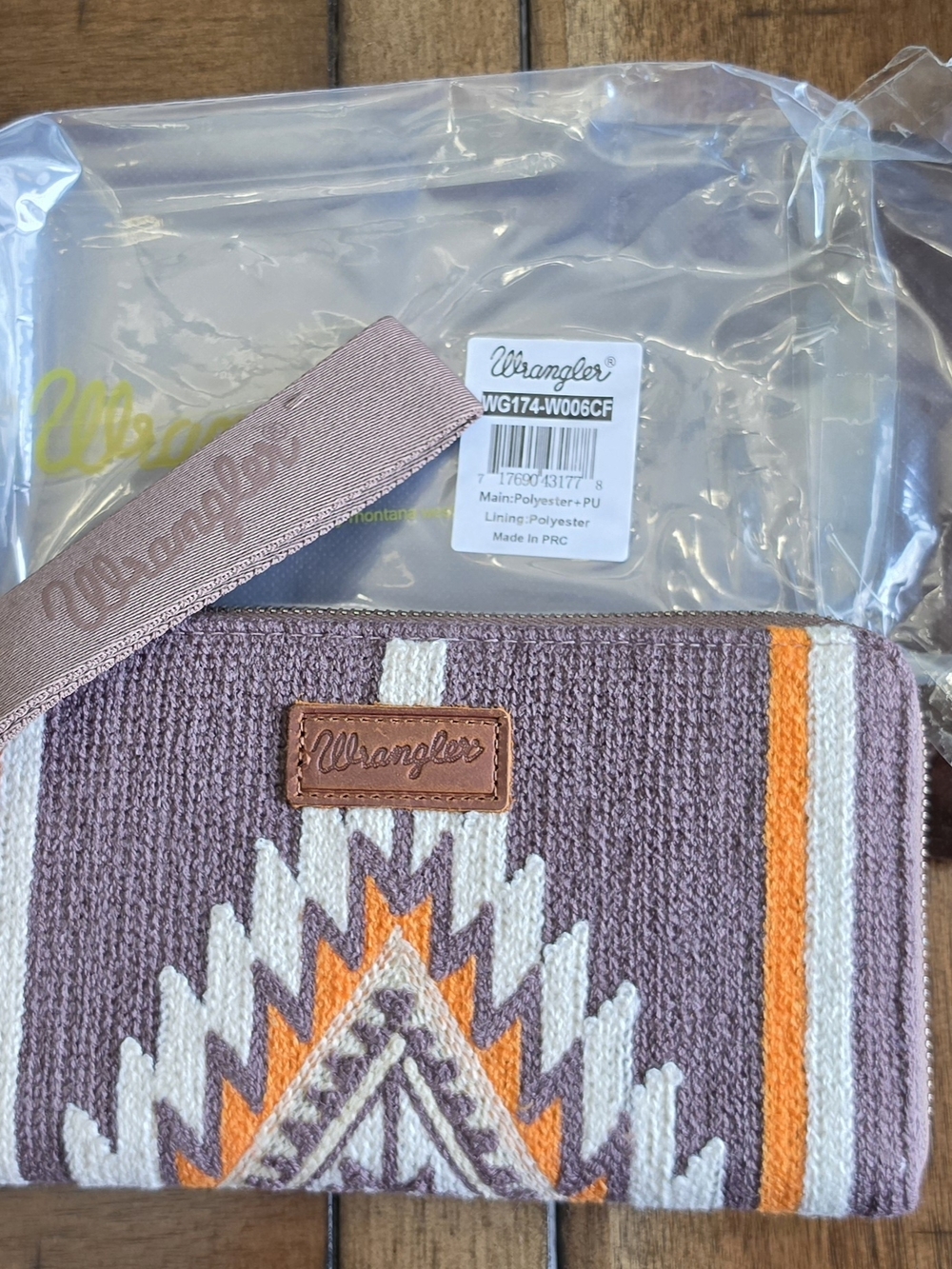 Wrangler knit wallet — Brown, orange & cream, Western